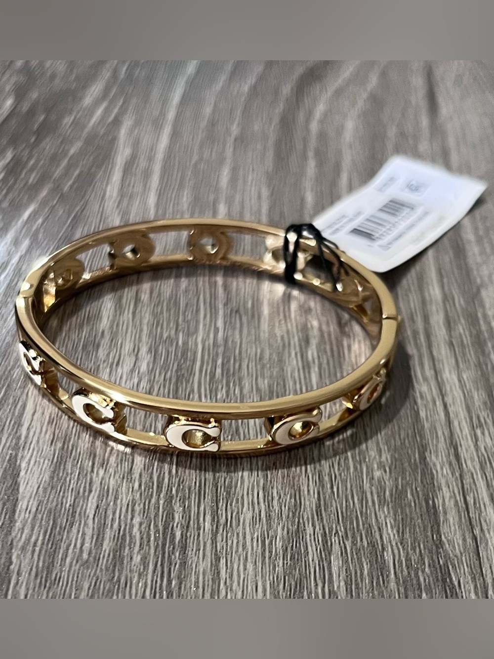 Coach Logo Signature C Open Enamel Hinge Bracelet Bangle White Gold - Picture 2 of 8